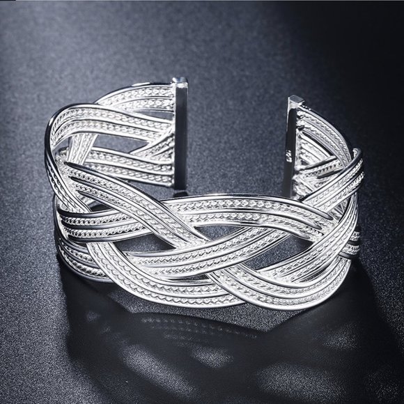 Silver Plated Braided Cuff Bracelet - Picture 1 of 5